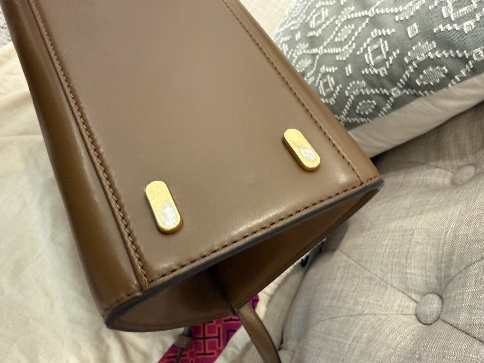 Tory Burch Lee Radziwill Leather Top Handle Satchel-Large in Moose w gold HW