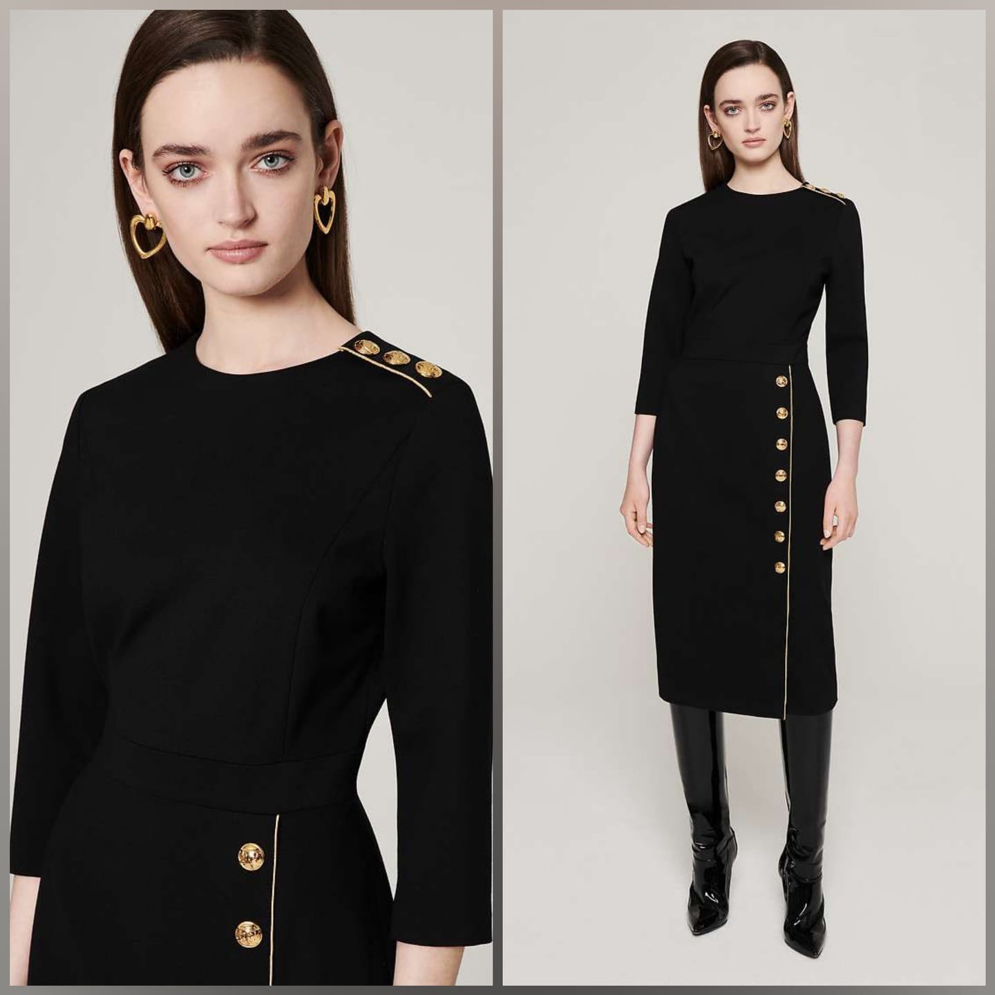 $900 Escada wool black EE logo buttons midi skirt sz 40 10 L