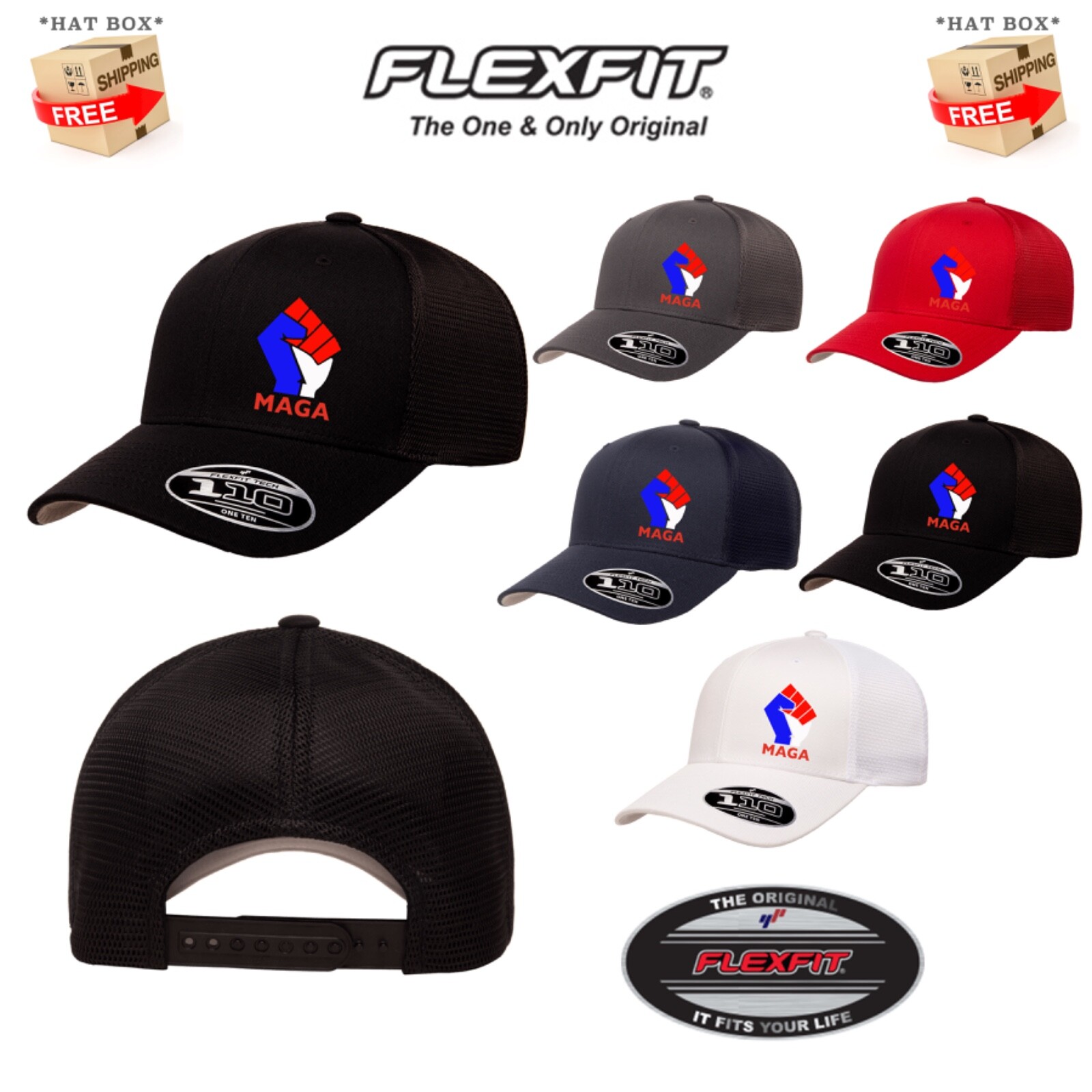 TRUMP MISSED ME NEVER SURENDER SHOOTING TRUCKER SNAPBACK FLEXFIT 110M HAT