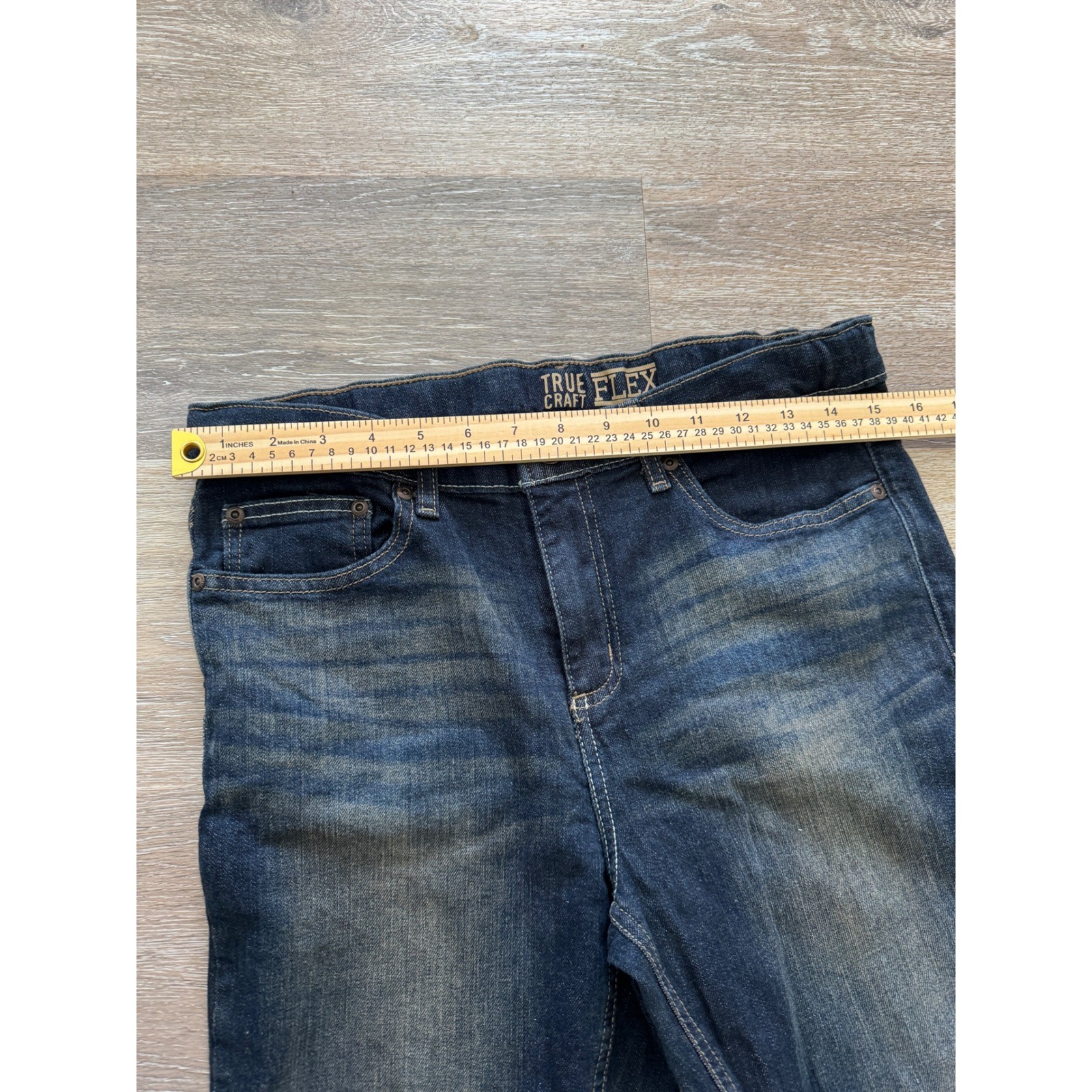 True Craft Flex Boys Straight Leg Jeans Dark Wash Size 16 Adjustable Waist N8601