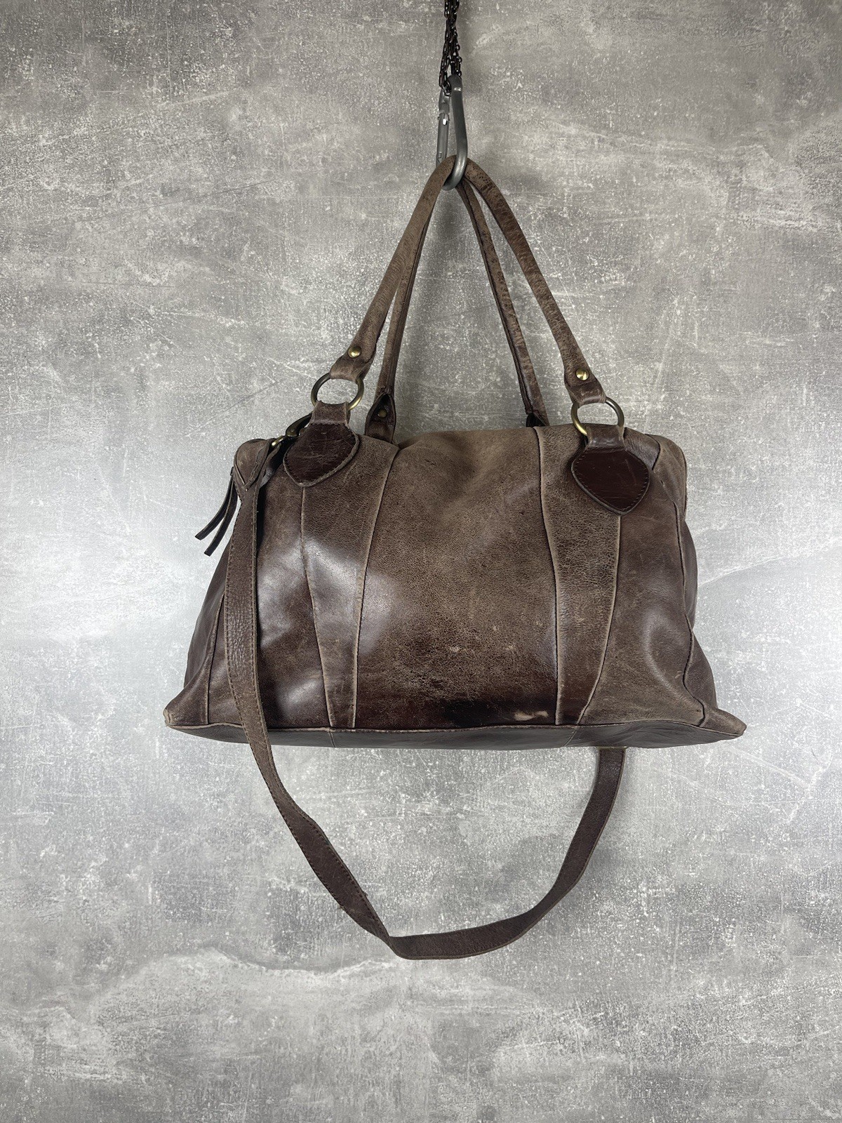 Vintge avant garde artisan italian faded leather brown tote bag