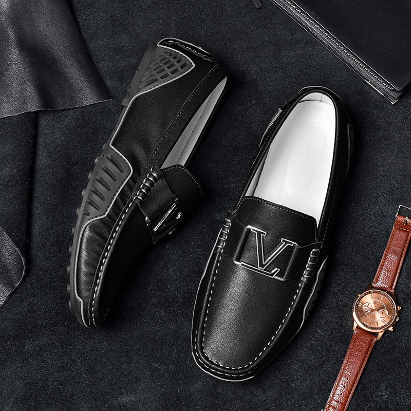 Mens Casual Leather Shoes Cowhide Loafers Genuine Leather Flats Driving Sneakers