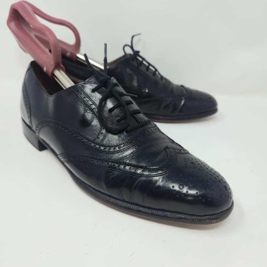 Bally of Switzerland Men’s Wingtip Oxfords Size 7 D Black Leather Brogue Vintage