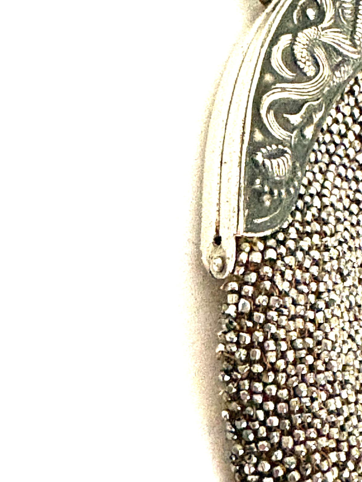 Antique Chatelaine Round Suede & Steel Cut Beaded Purse w/Mythical Fish on Frame