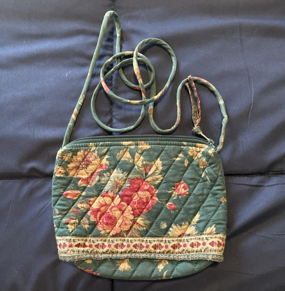 Vera Bradley Quilted Floral Crossbody Bag Green/Multicolor Zip Closure Lined