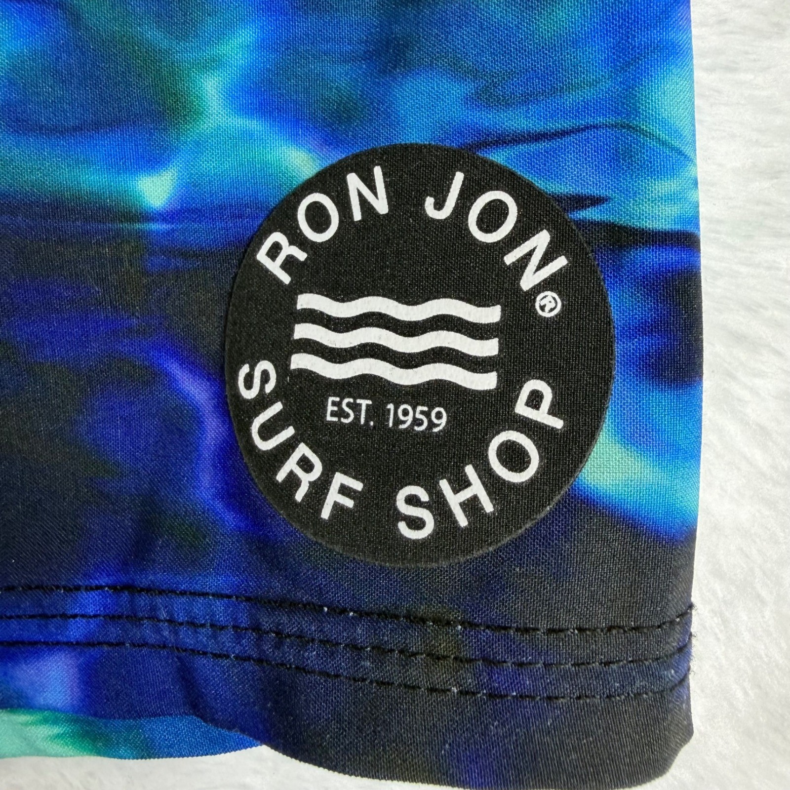 Ron Jon Surf Shop Mens Board Shorts Size 32 Blue Orange Water Print RVR1785