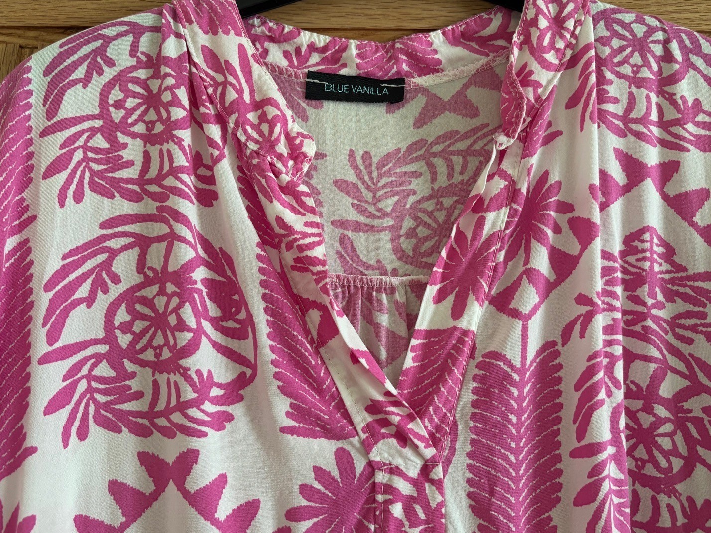 Blue Vanilla White & Pink Print Relaxed Fit Tiered Smock Dress, approx 22-24