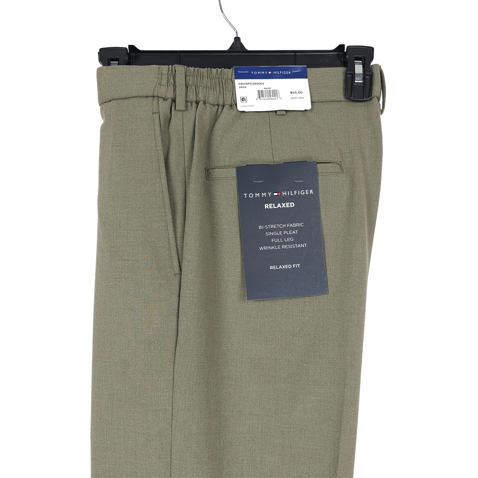 Tommy Hilfiger Mens Relaxed Fit Dress Pants 34×32 Sage Green Pleated Stretch NWT