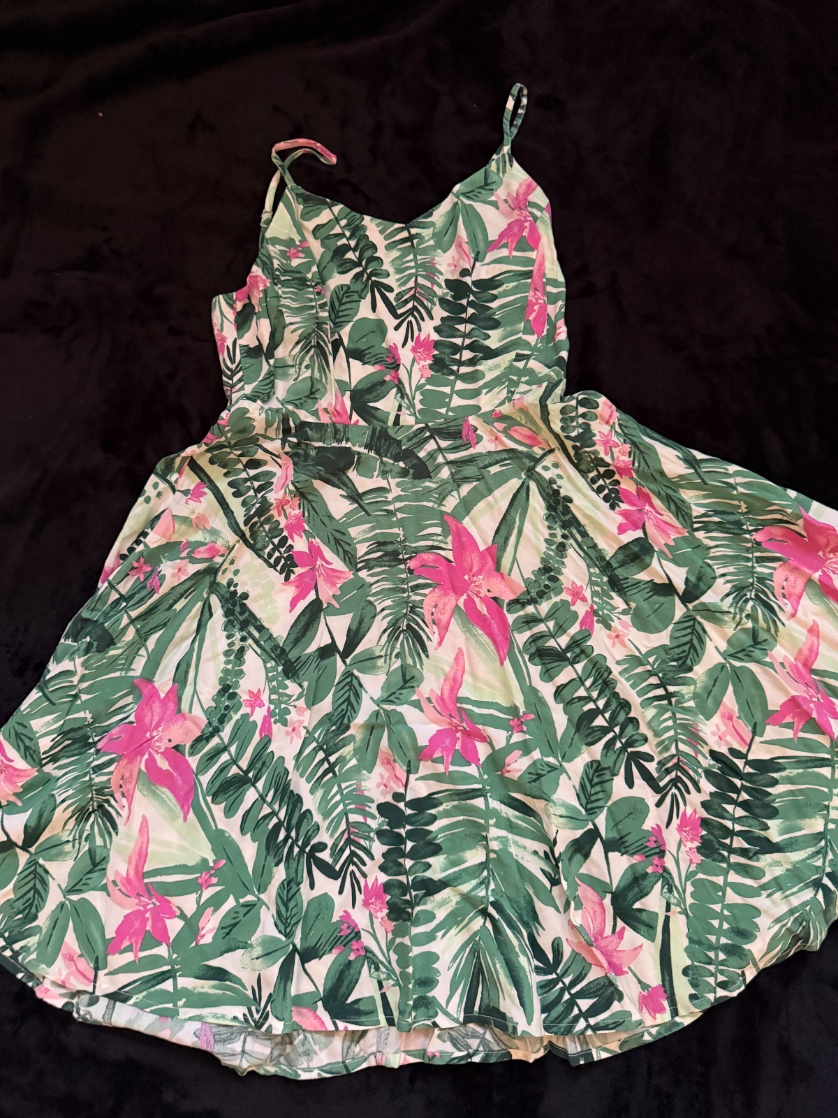 tropical floral spaghette strap fit and flare sundress