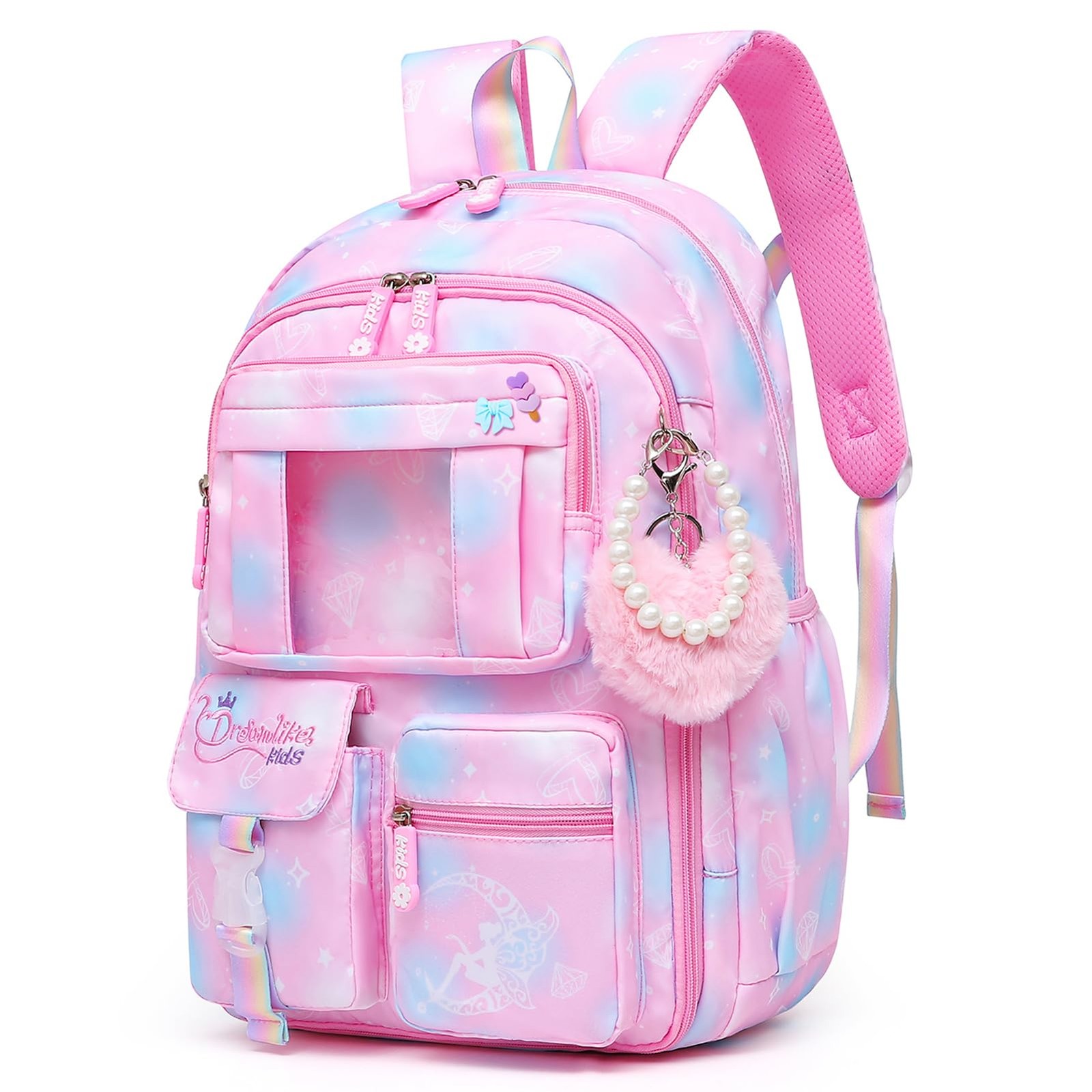 17 inch Pink Sweet Girls Backpack Splash-resistant School Bag Laptop Compartment