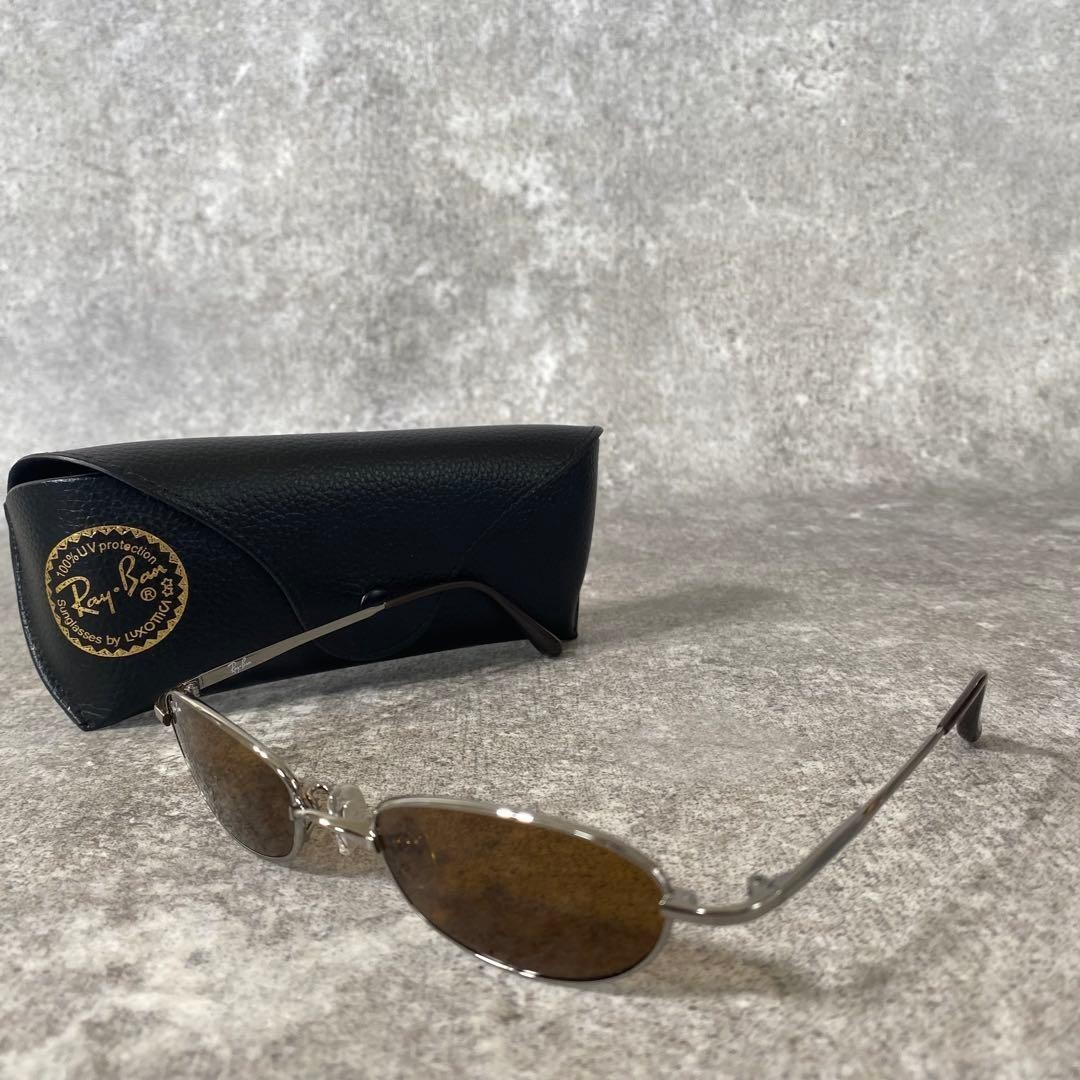 Ray Ban RB3151 Oval Sunglasses Silver Brown Lens Metal Frame Y2K Men 53mm