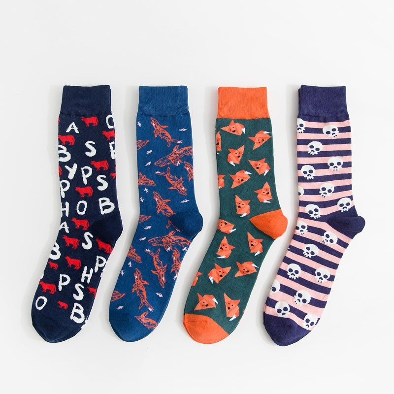 Men’s Novelty Cool ColorfulDress Casual , Cotton Colorful mid socks 4-Pack