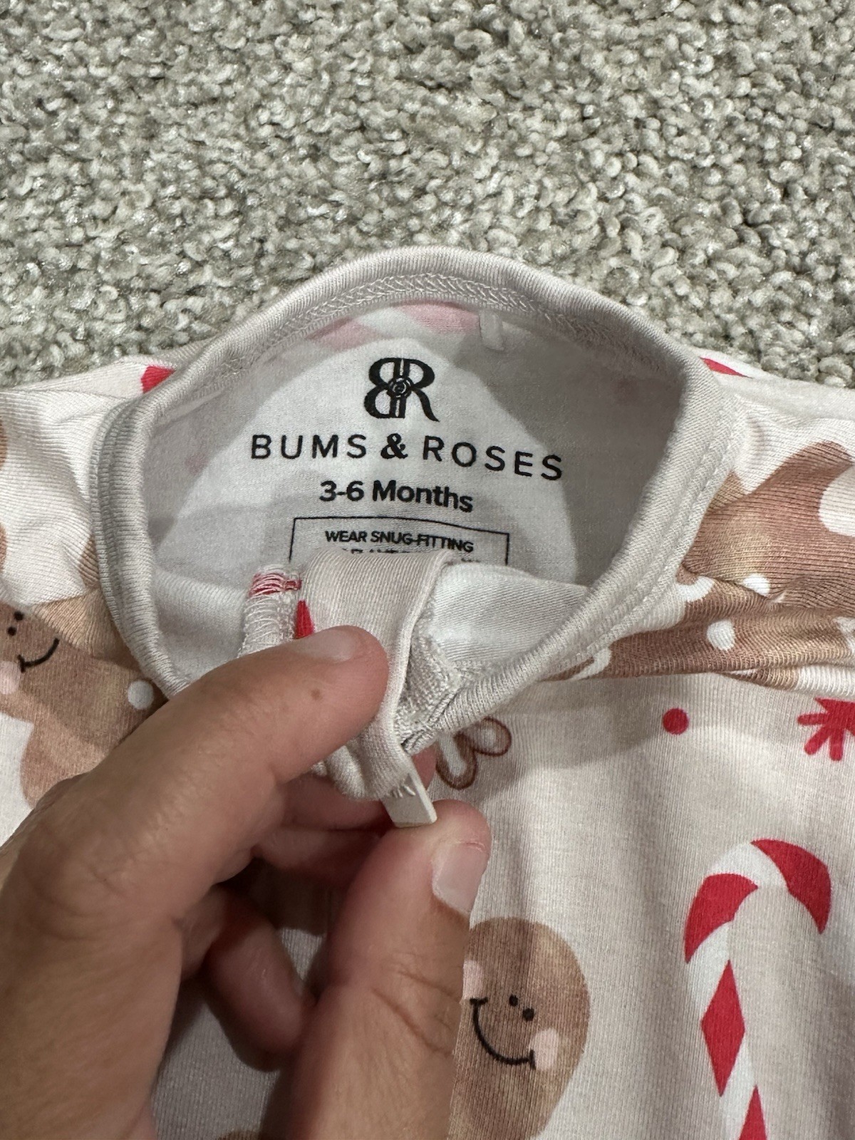 Bums & Roses 3-6 Months Gingerbread Christmas Zip Sleeper One Piece Footless