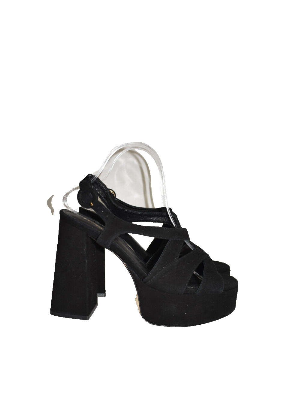 $350 LARROUDE Bee 115MM Suede Platform Sandals ELEVATED BLACK 9.5 (DB39)