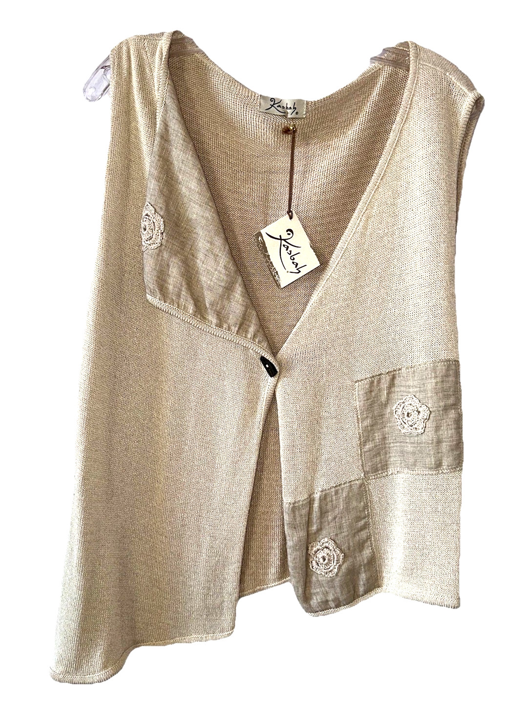 KASBAH Heather Benhrima Size S M L Knit Sweater Vest NWT Vintage Beige