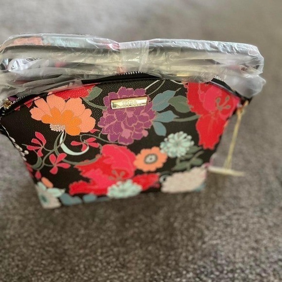 Trina Turk Floral Dome Crossbody Bag Black Multi Color Faux Leather NWT
