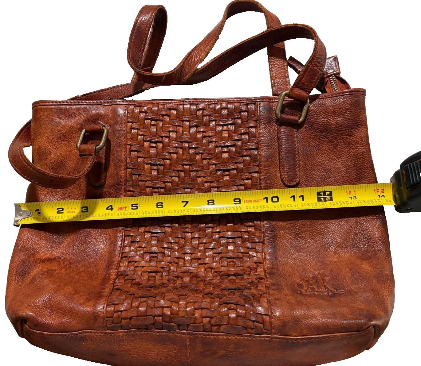 Oak Leather Shoulder-bag, Woven Leather Panel, Cowhide Leather
