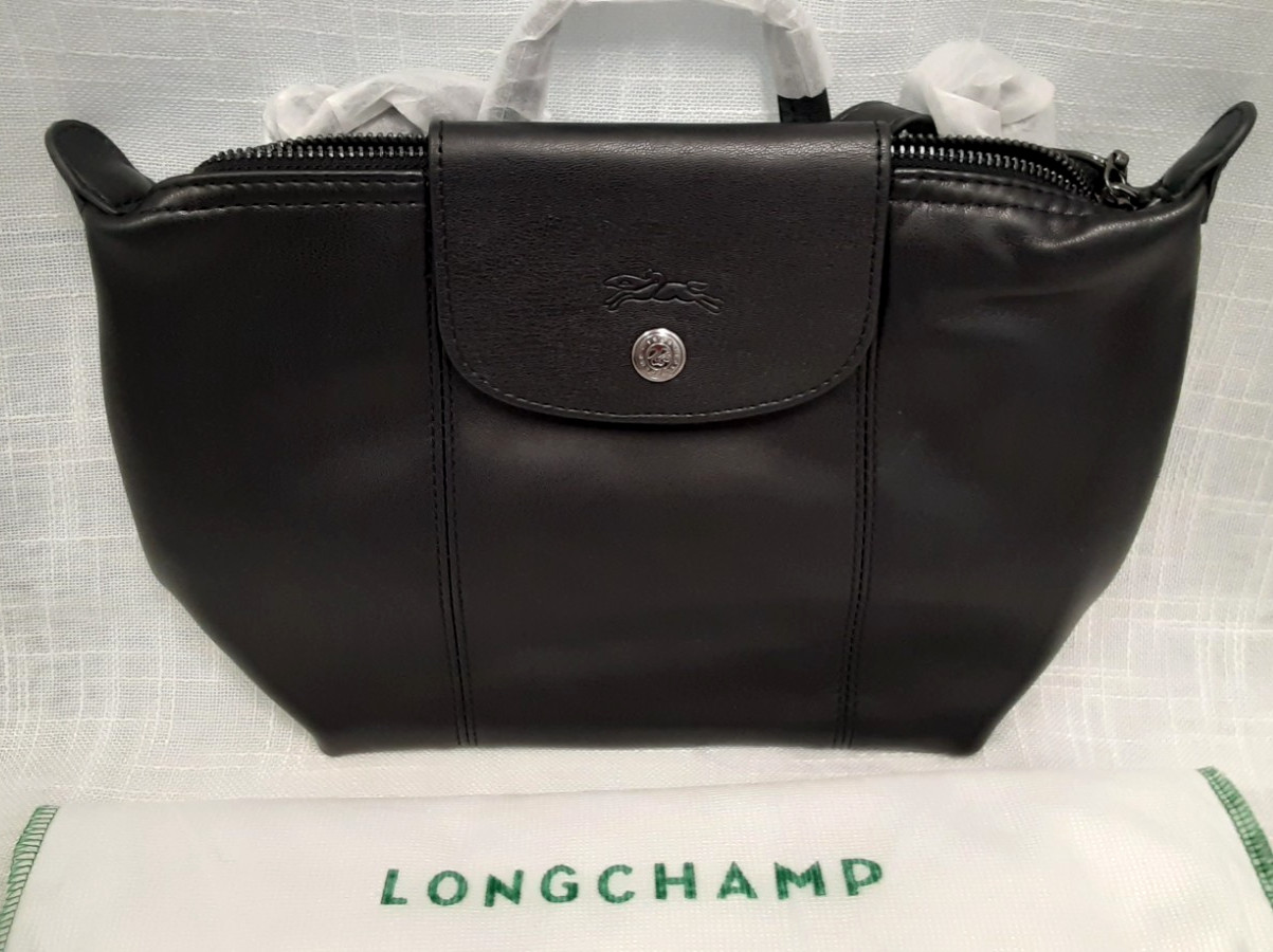 NWT LONGCHAMP France Black Extra Soft LEATHER PURSE Shoulder Strap BACKP G1N