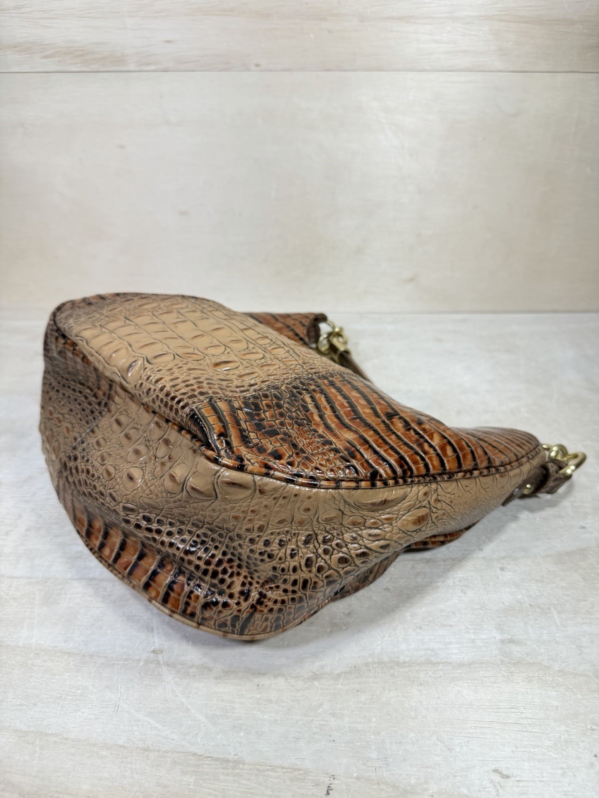 Brahmin Carmela Melbourne Tan Croc Embossed Hobo Shoulder Handbag Luxury