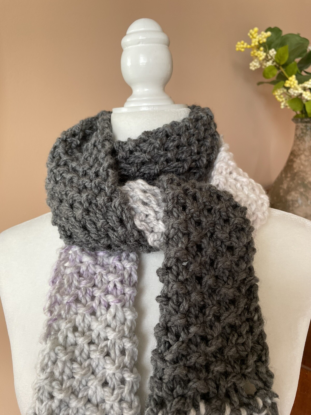 One of a Kind Acrylic Wool Blend Hand Knit Fringed Winlar Scarf NEW