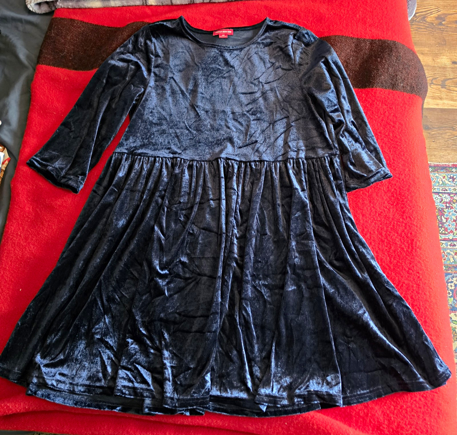 Urban Threads Size 10 Blue Solid Velvet Fit & Flare Dress Round Neck 3/4 Sleeve