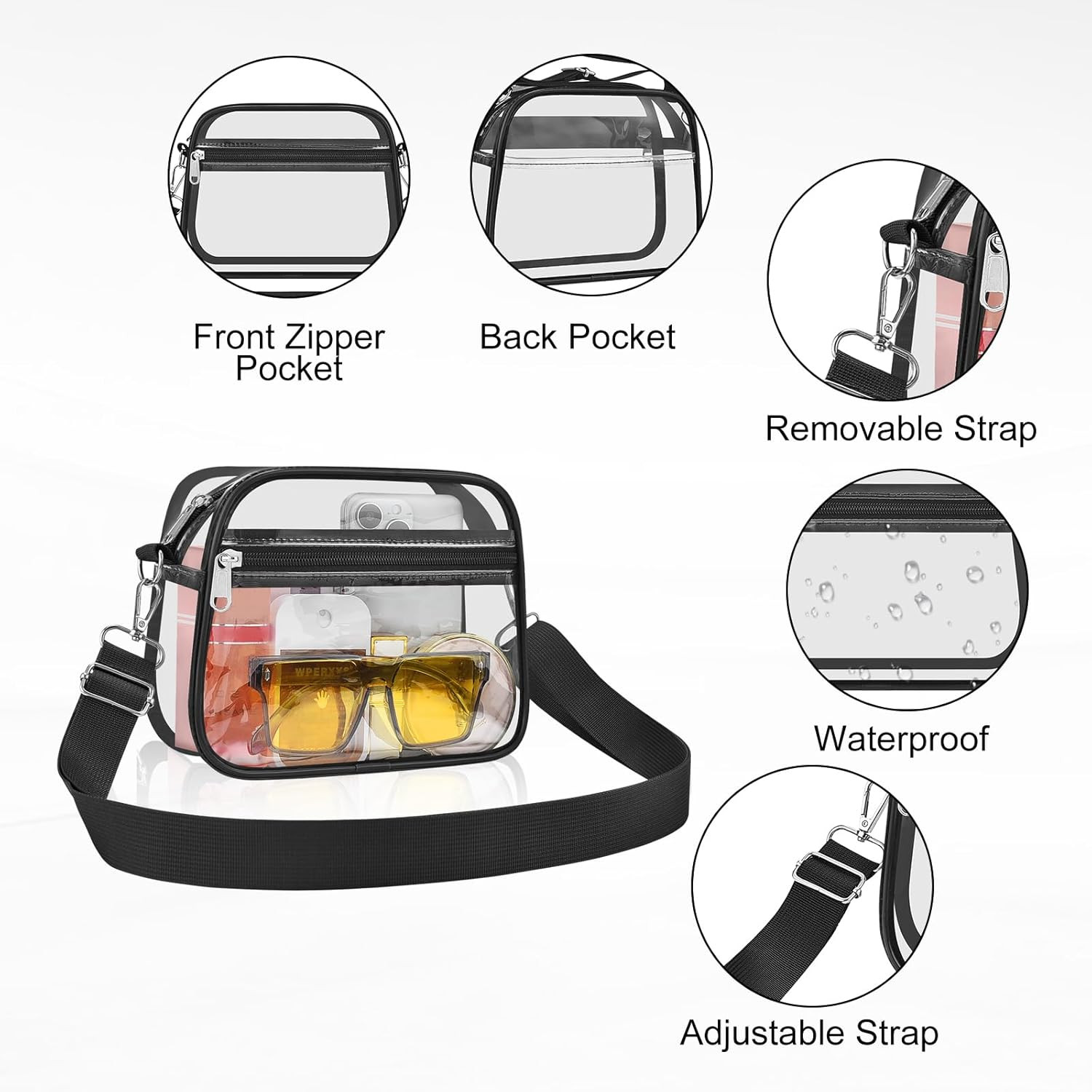 Clear Stadium Bag Crossbody Purse Approved for Concerts Sports Events Festival