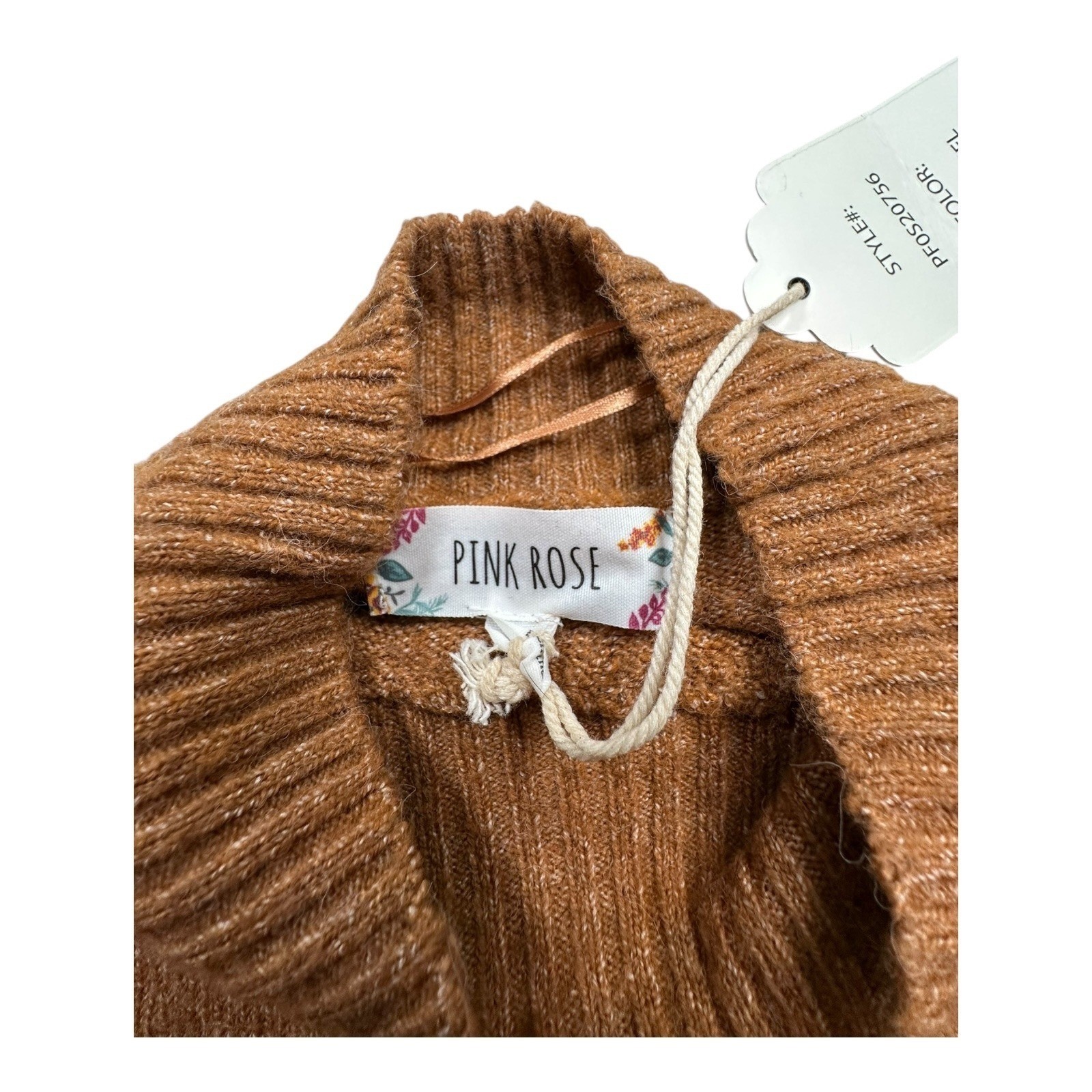 PINK ROSE Caramel Mock Neck Ribbed Knit Sweater Women’s Size L