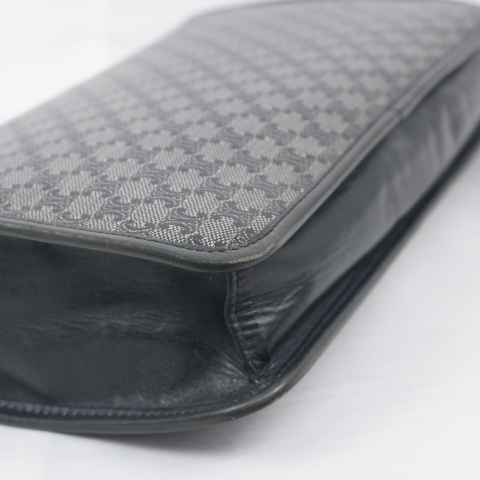 CELINE Macadam Clutch Bag PVC Leather Dark Navy Black Vintage Old Celine Auth