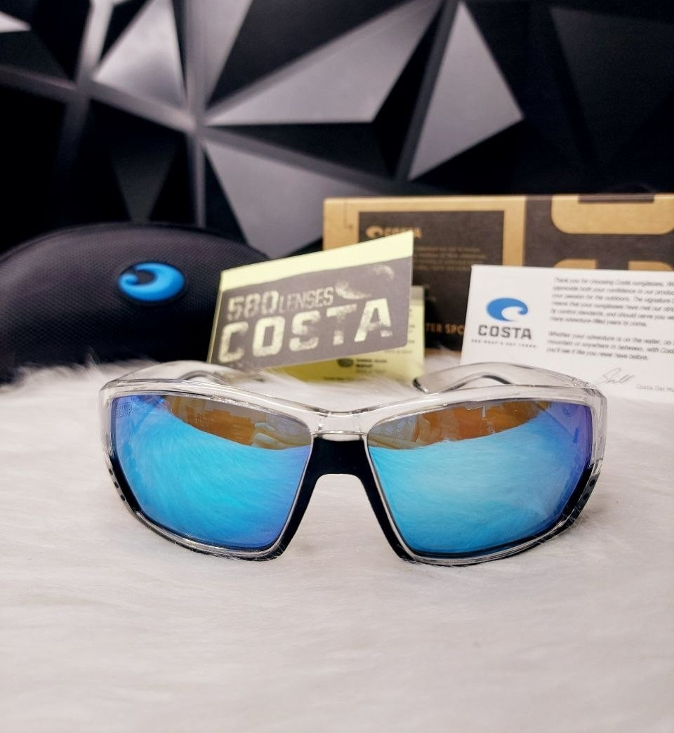 Costa Del Mar Polarized Sunglasses Clear Frame Blue Mirror 580P UV400 Fishing