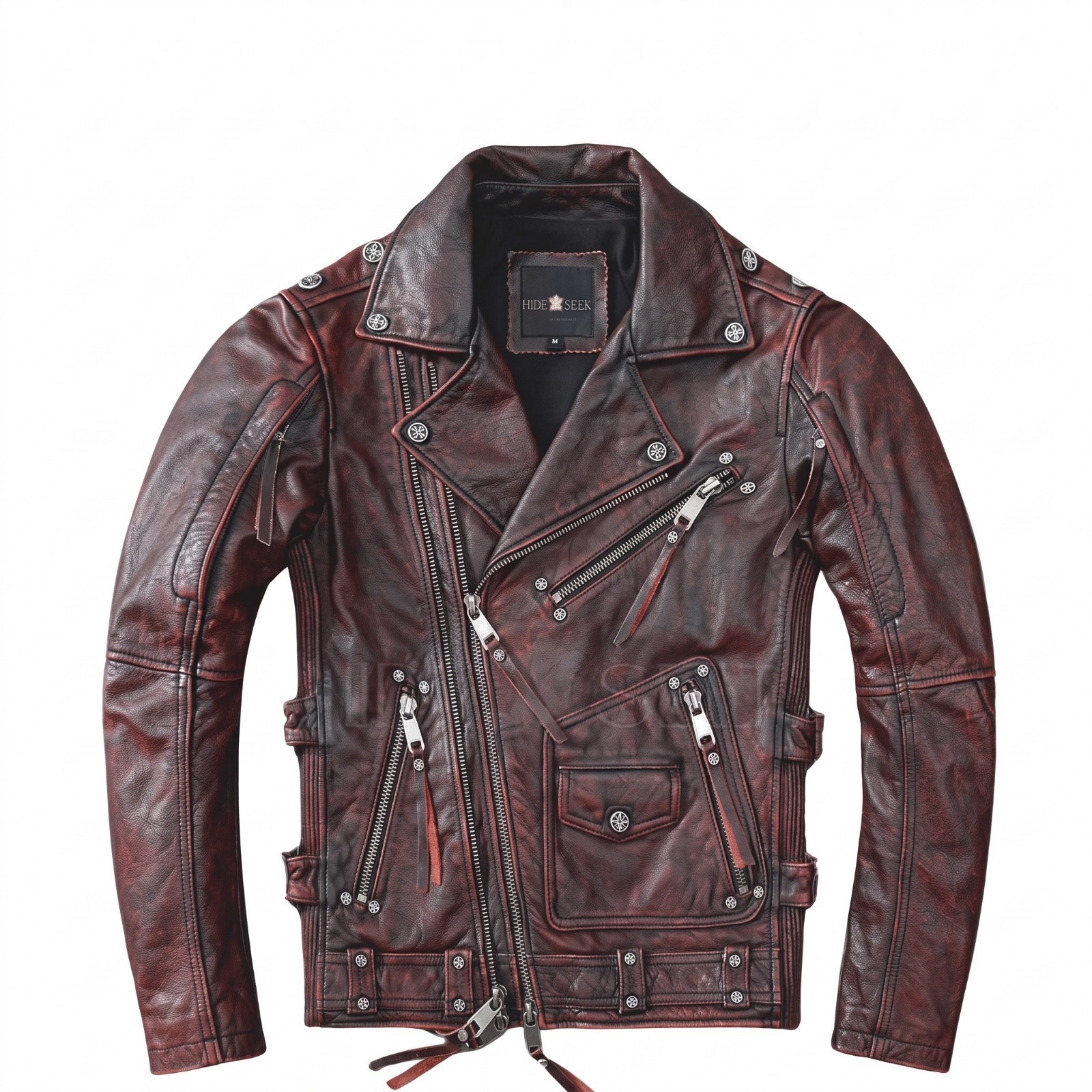 Mens Rugged Rebel Style Brown Leather Jacket- Vintage Punk Rock Motorcycle Outer