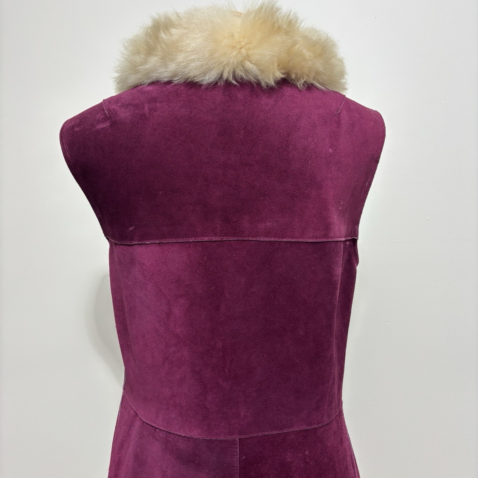 Vtg 60s 70s Penny Lane Burgundy Suede & Lamb Shearling Vest Hippie Afghan Coat S