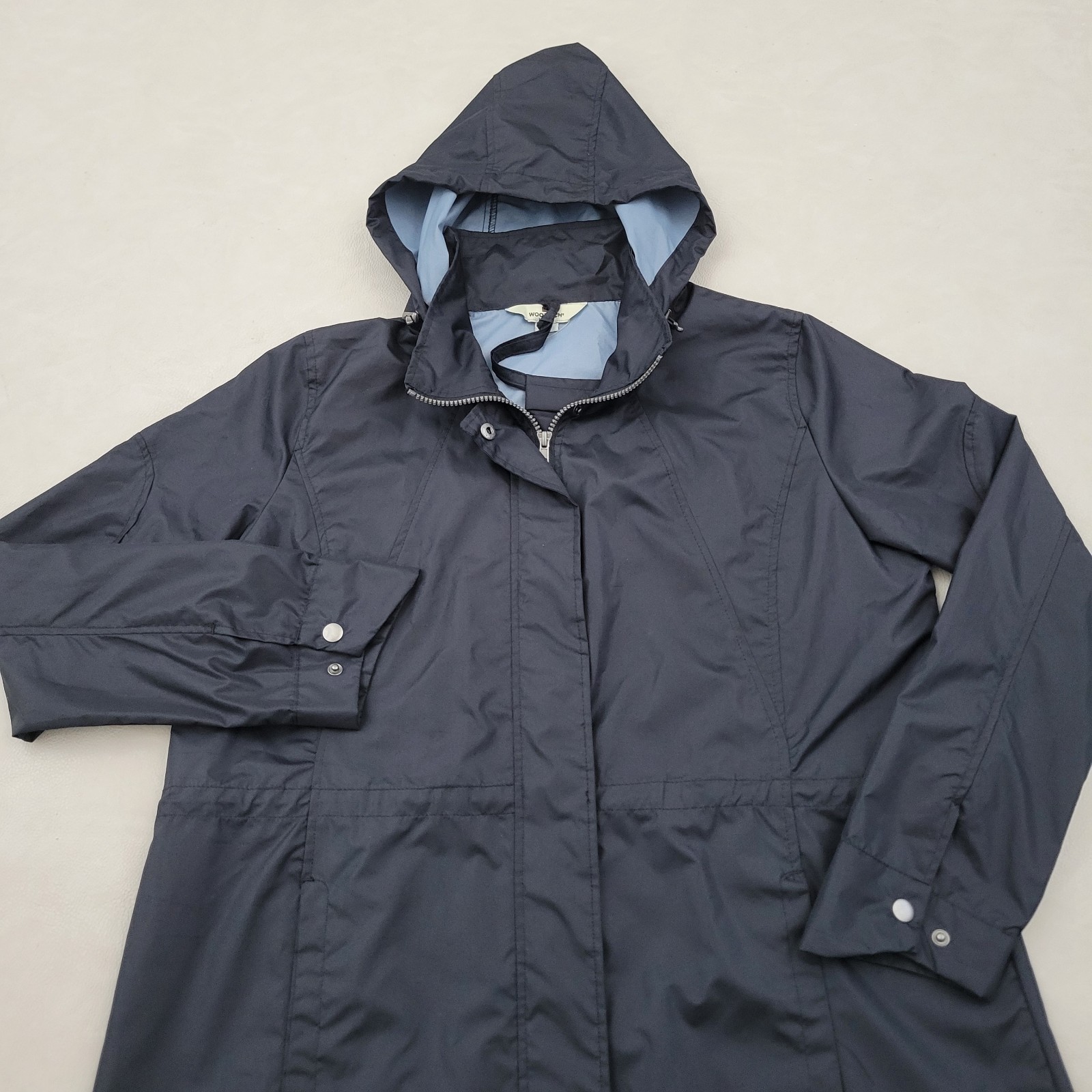 WOOLRICH Womens Rain Jacket Lightweight Hooded Utility Parka Black Packable Lg