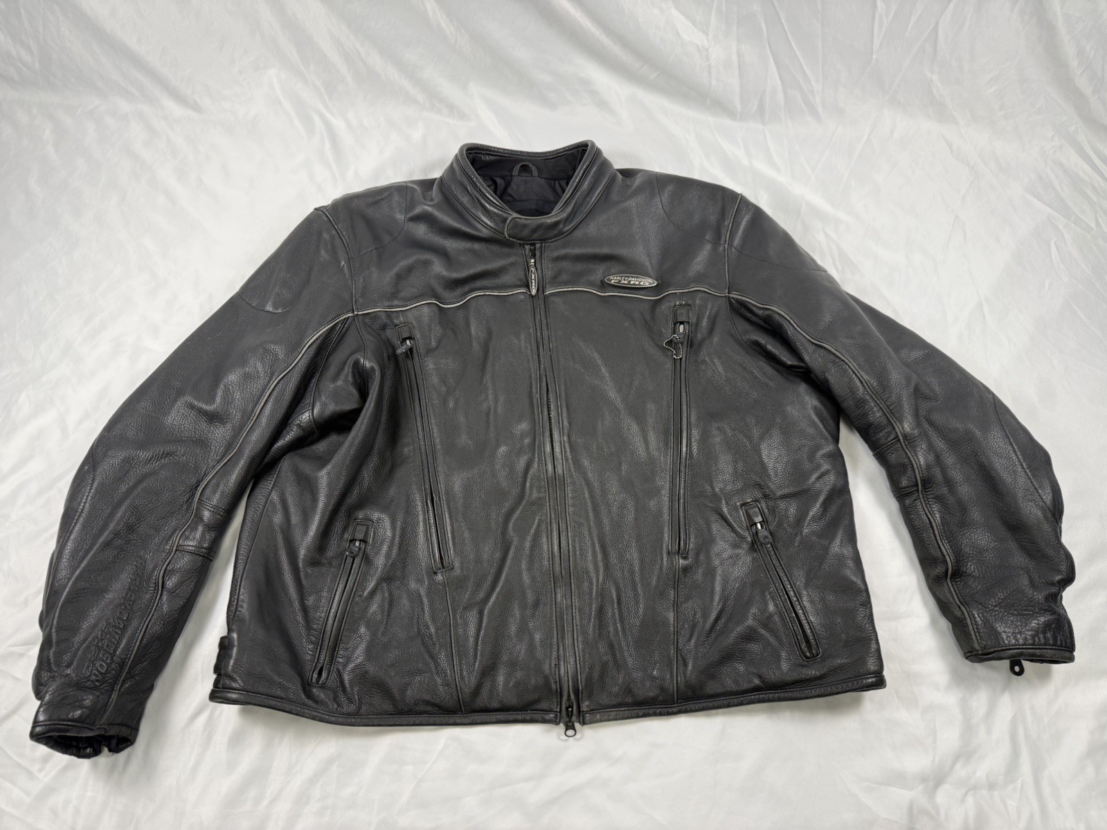 Harley Davidson FXRG Leather Motorcycle Riding Jacket Black Mens Heavy Touring