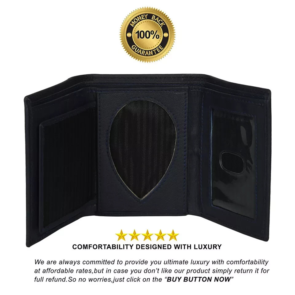 LEATHER BADGE ID HOLDER ‘SHIELD’ SHAPE TRIFOLD WALLET NEW BLACK VERY RARE WALLET