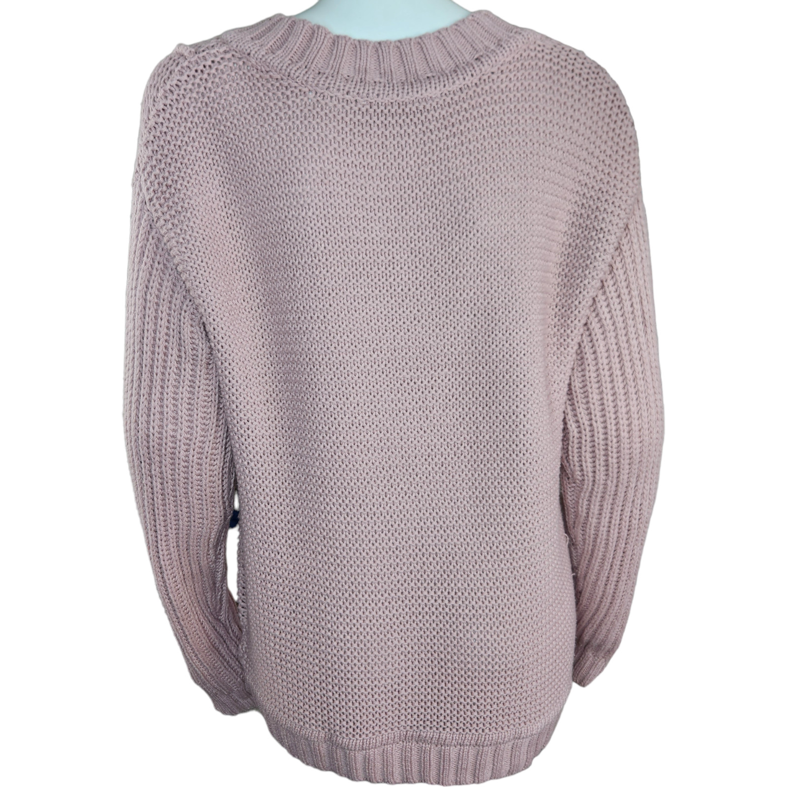Encore by Idina Menzel Mixed Stitch V-Neck Sweater Dusty Pink X-Small Open Knit