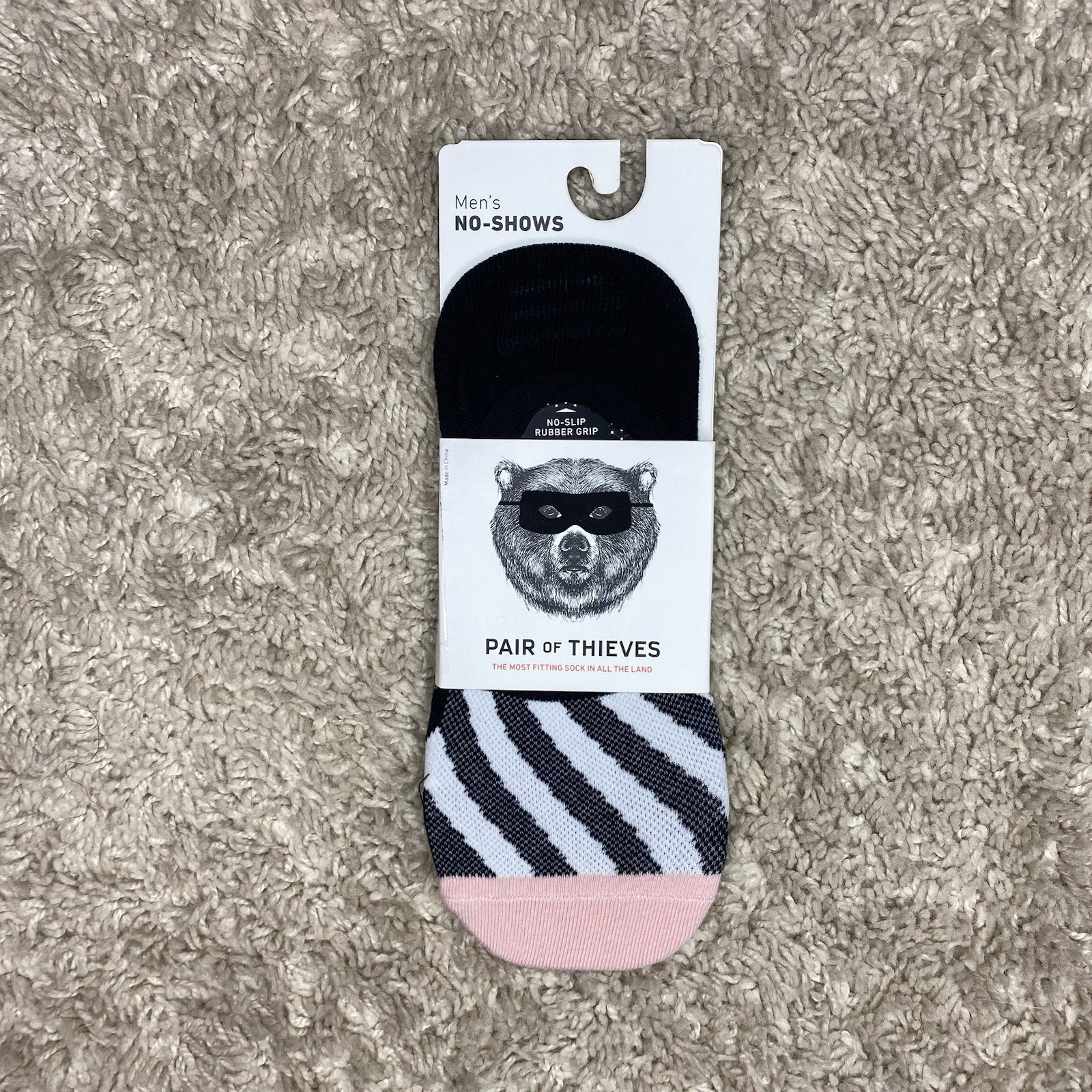 Pair of Thieves Men’s No-Show Socks – Size 8-12 – Black/White Stripe – NWT