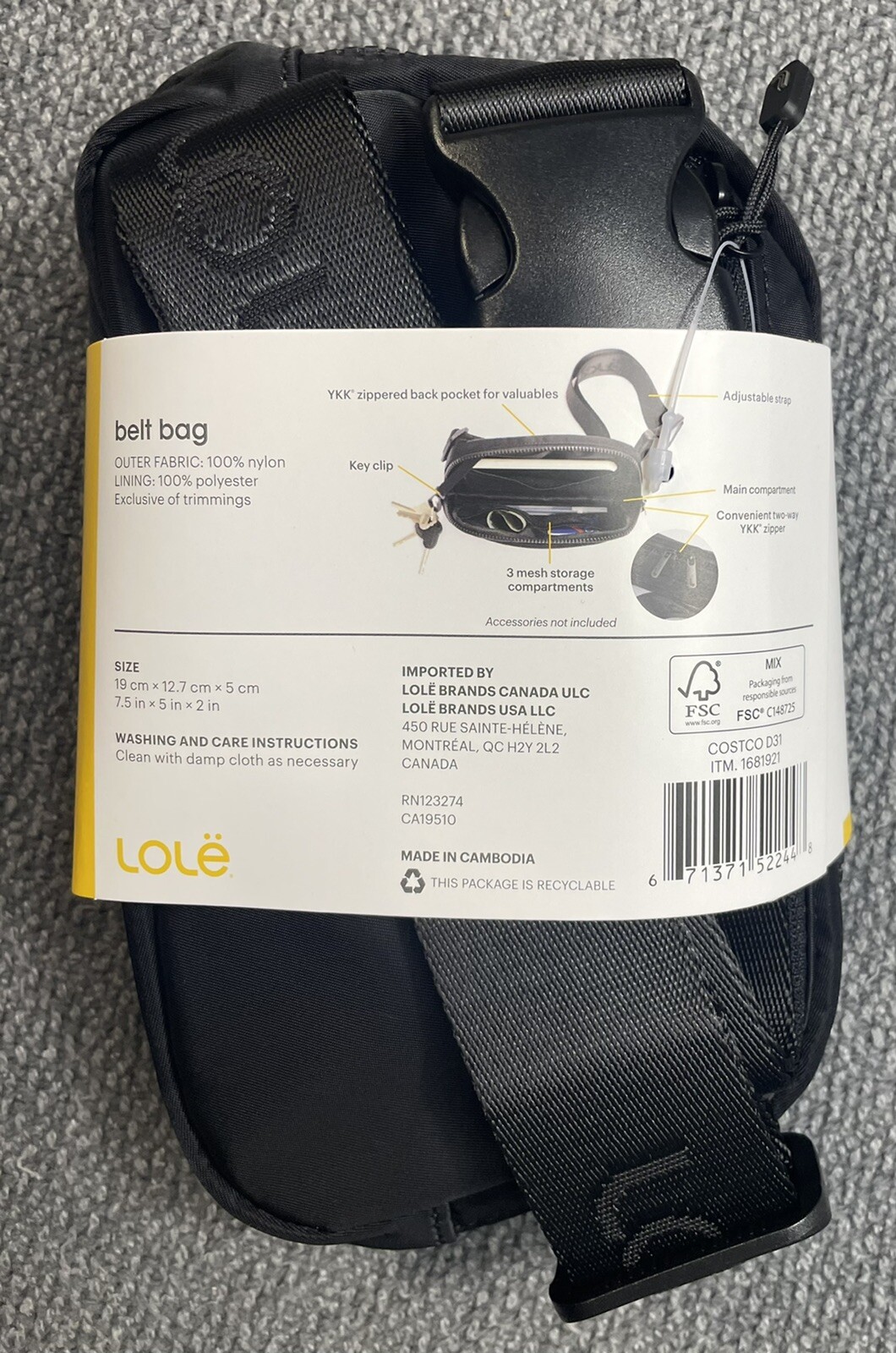 LOLE Unisex Belt Bag Black or Tan