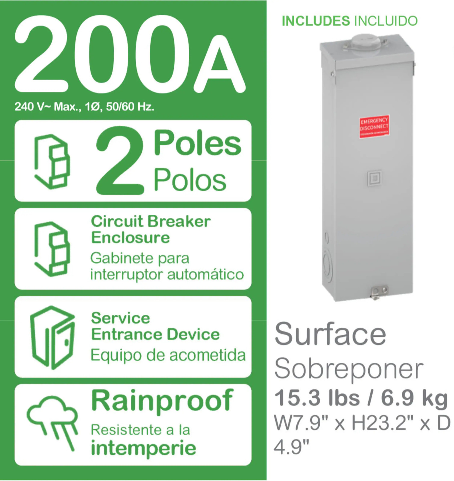 Square D QO 200 Amp Single phase (120V/240V) Non-fusible Outdoor General-d|13540