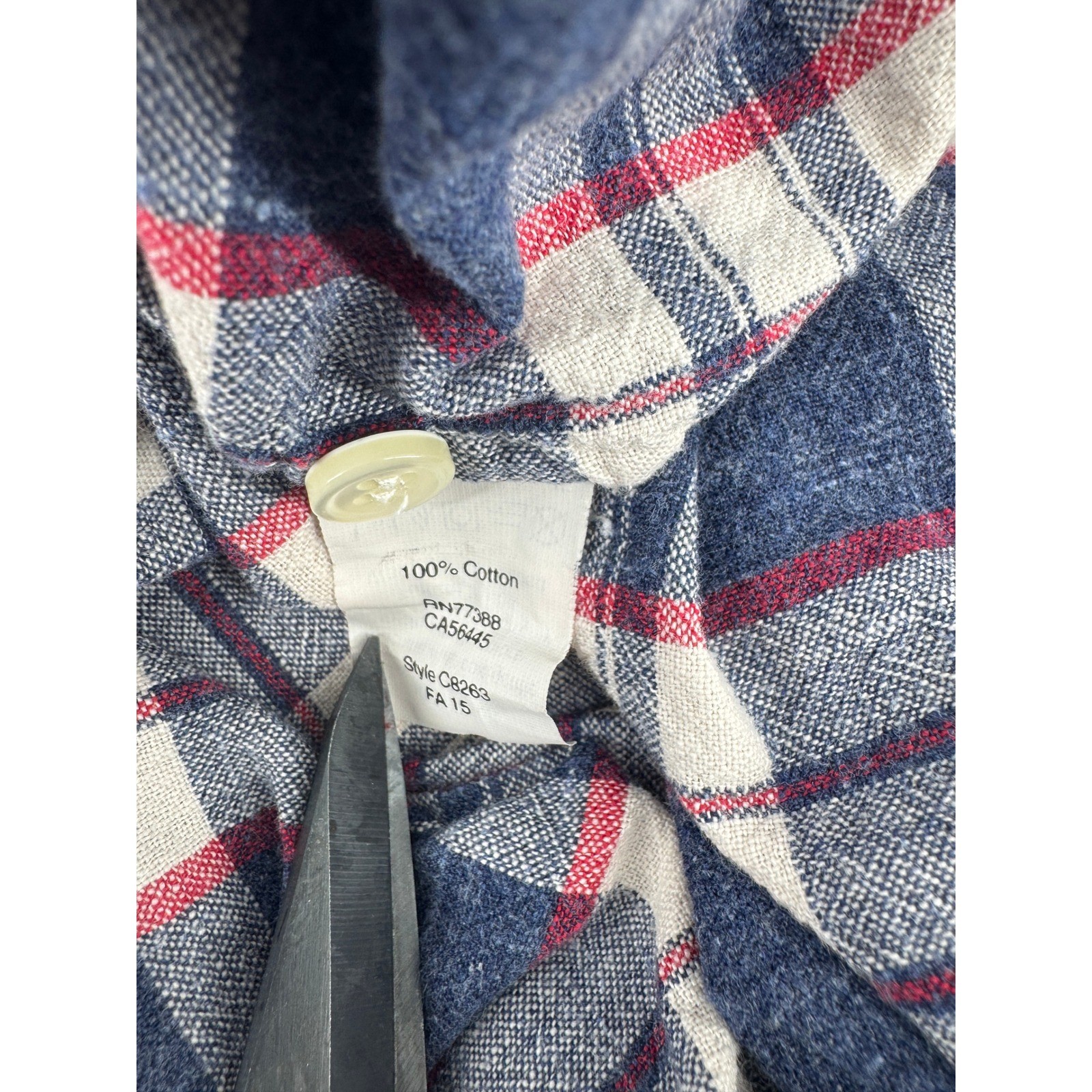 J.Crew Womens XS Plaid Popover Shirt Navy Blue Red Cotton Flannel