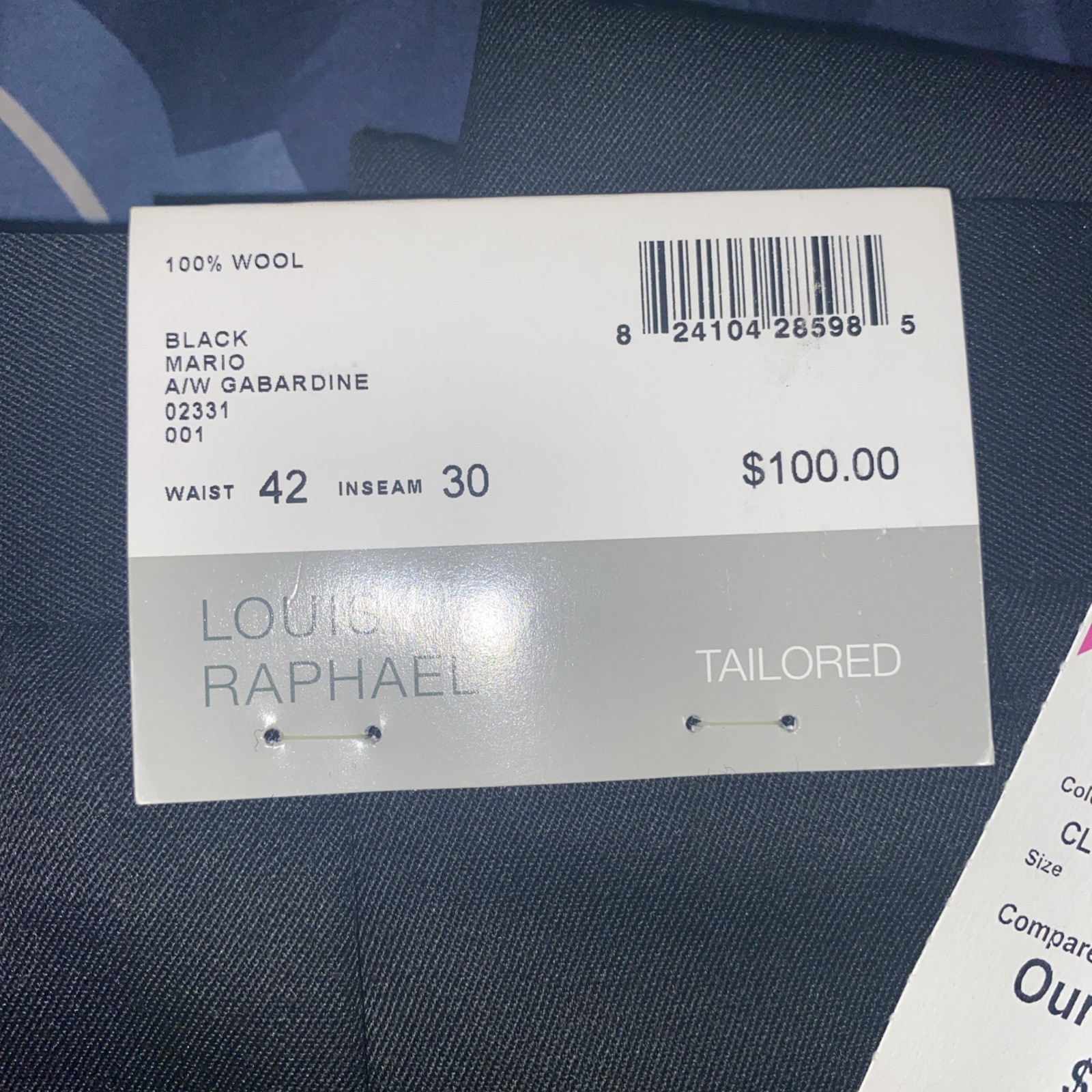 Louis Raphael Men’s Tailored Dress Pants 42×30 Black New With Tags