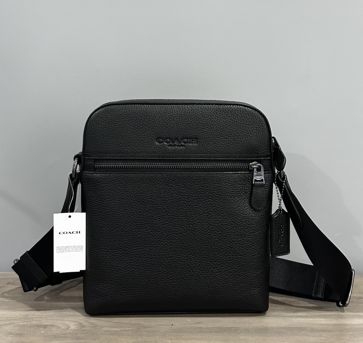 COACH Houston Flight Bag In Refined Pebble Leather Crossbody 4011 Gunmetal/Black