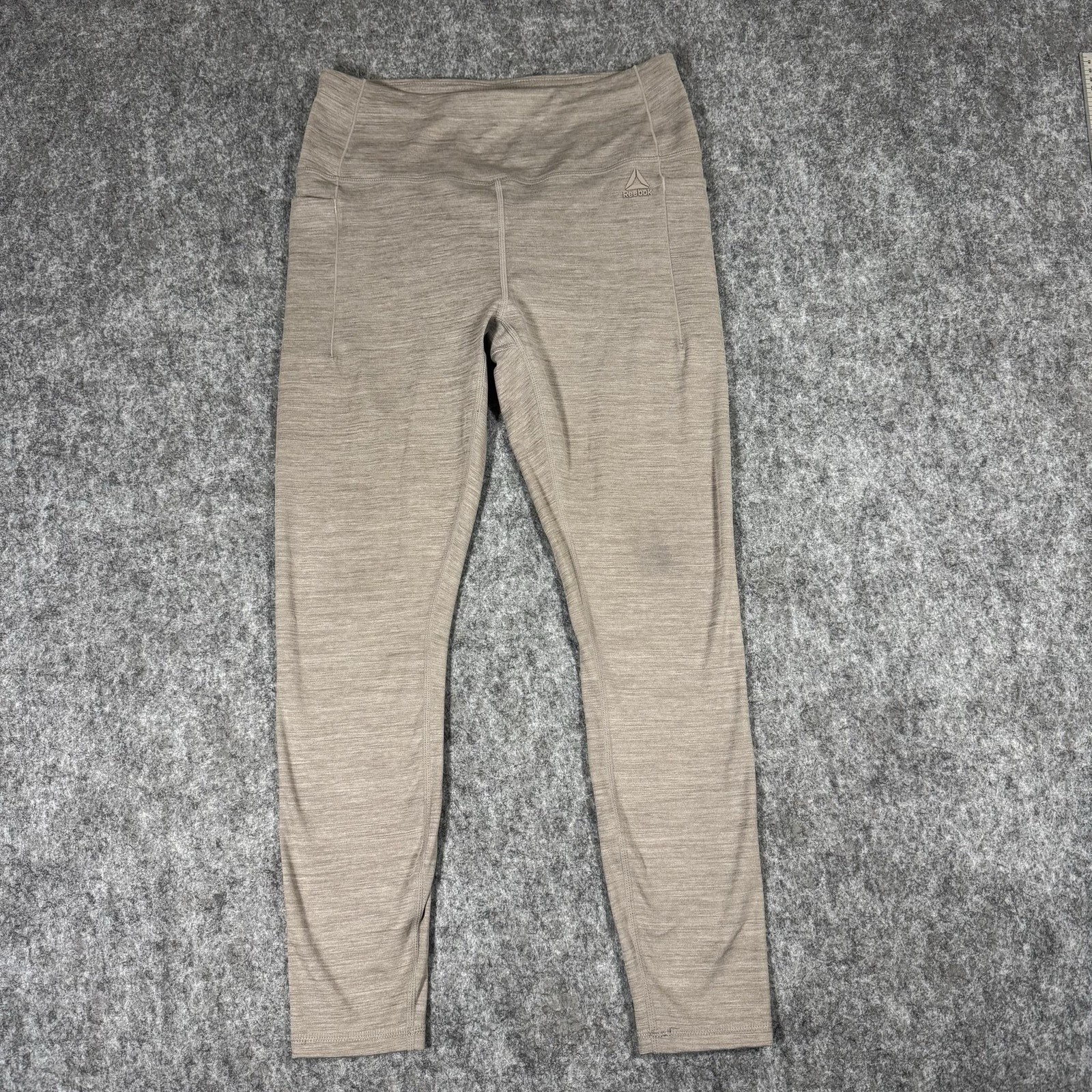 Reebok Leggings Womens M Beige Ankle Jersey Stretch Pockets Athletic Yoga