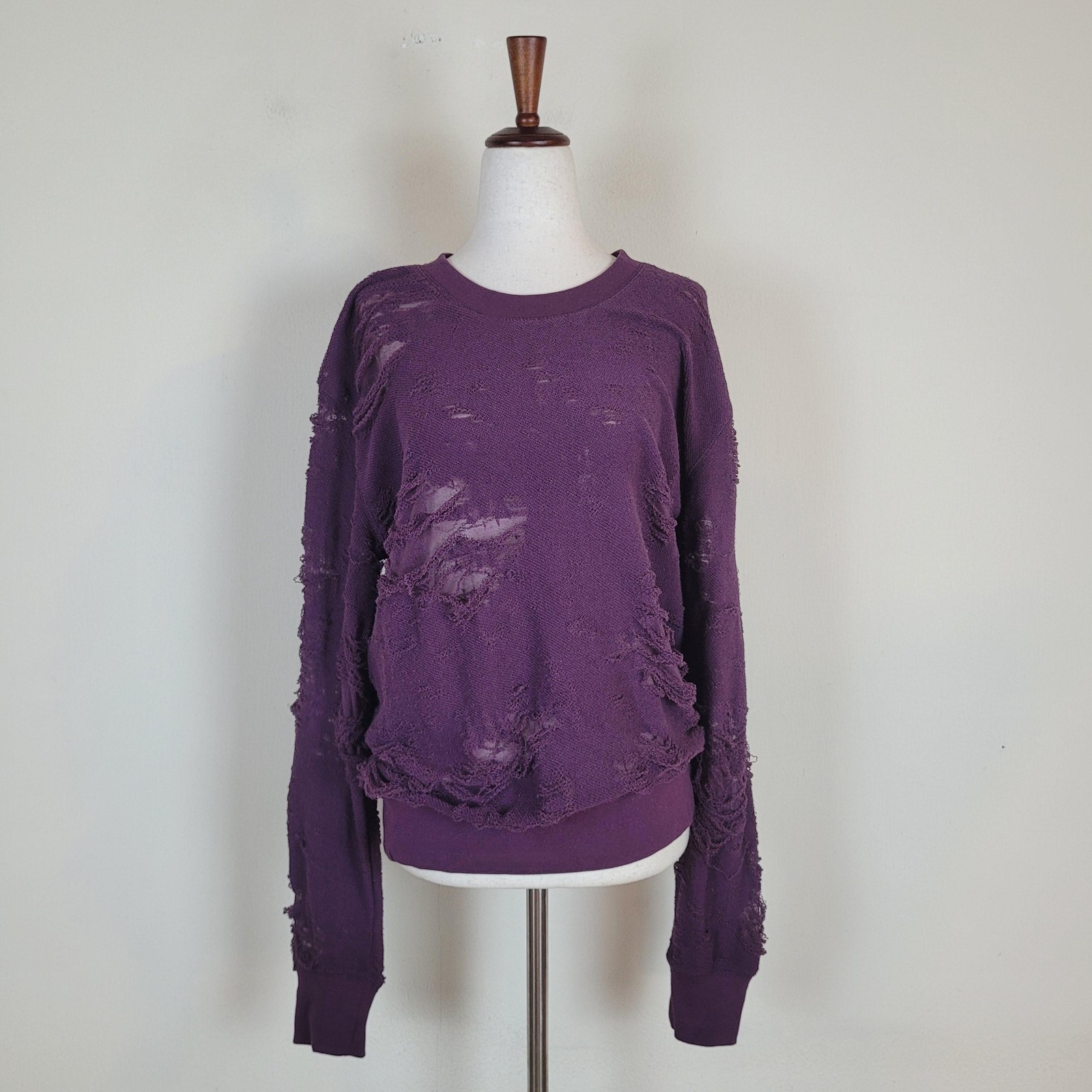 IRO JEANS Sweater Large Purple Distressed Open-Knit Pullover Relaxed Kismet Y2K