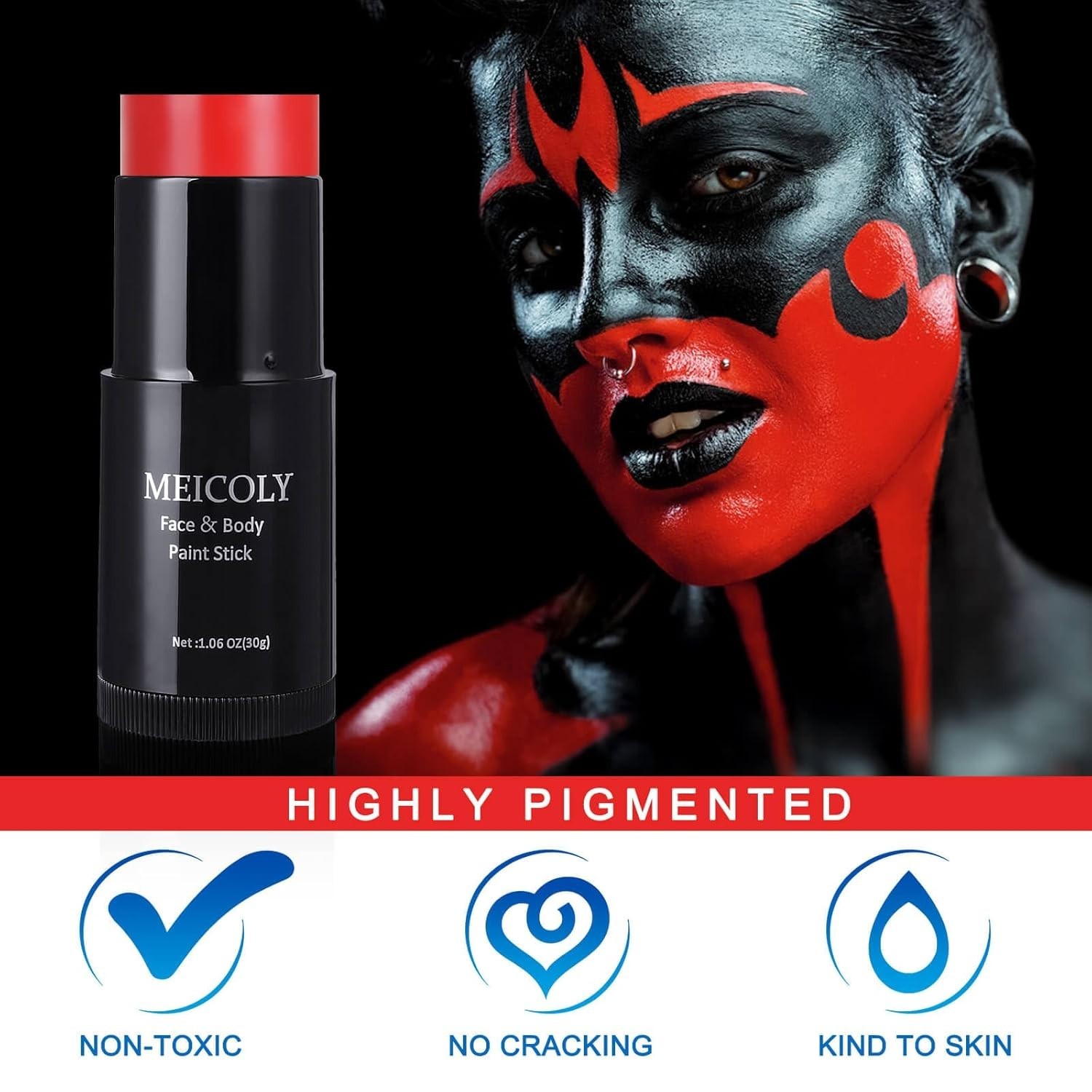 Kid-Friendly Red Face Paint Stick – 1.06 Oz, Paraben-Free for Safe Halloween Fun