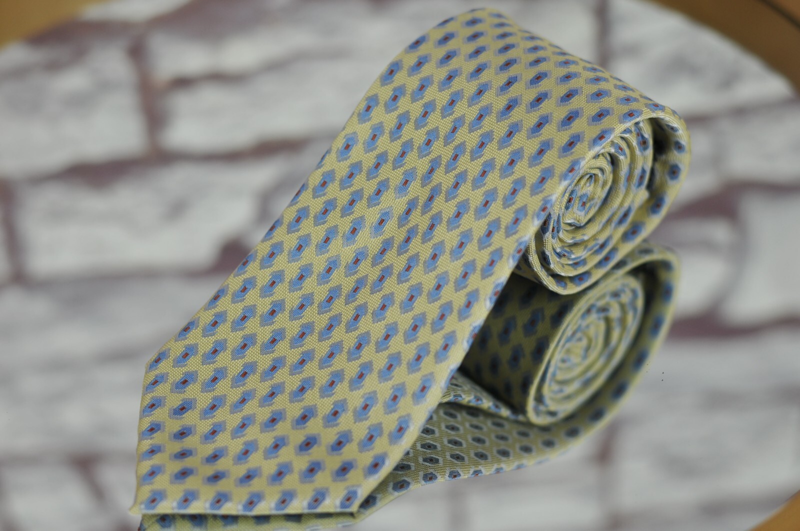 Lord R Colton Basics Tie Yellow & Gray Geometric Woven Necktie 57 x 3.25 in NEW