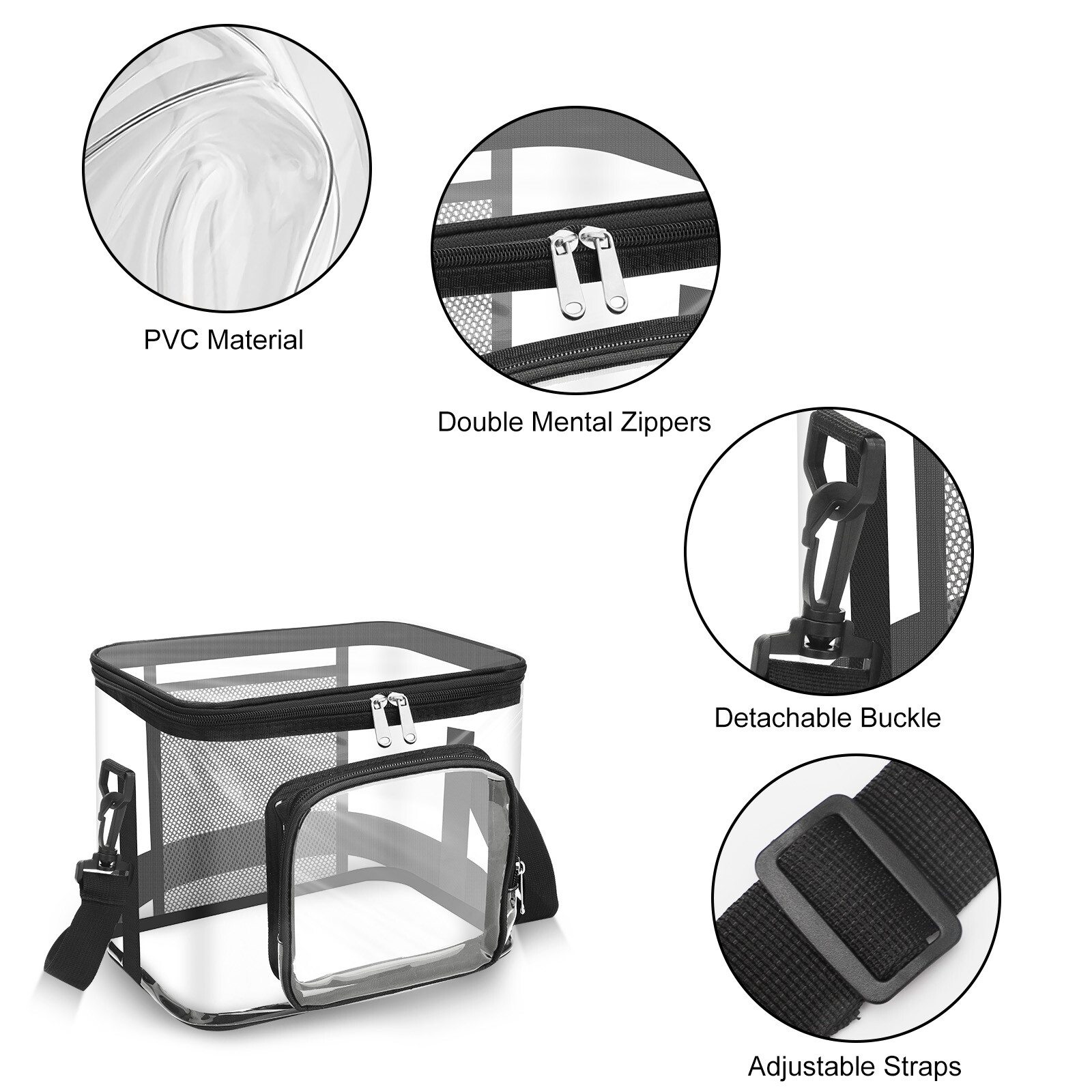 Large Clear PVC Satchel Bag Transparent Lunch Bag with Strap for Work & Travel