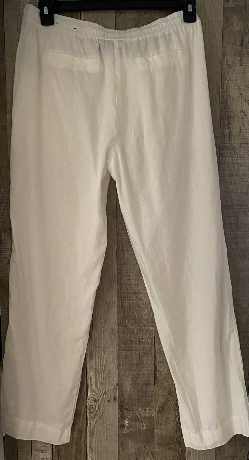 Rafaella Women’s White Linen Straight Leg Pants Pockets Elastic Drawstring PM