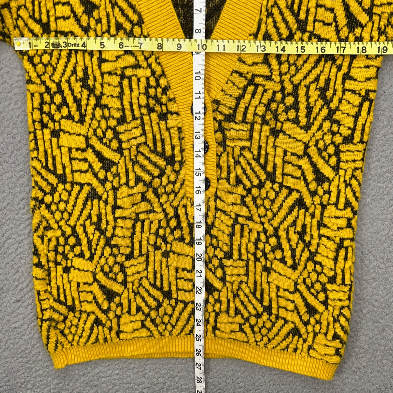 Alberoy Cardigan Sweater Womens Medium Yellow Geometric Vintage Hipster Retro