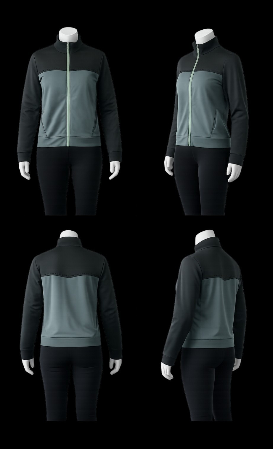 Fabletics Womens Med Full Zip Athletic Jacket Colorblock Black Green Activewear