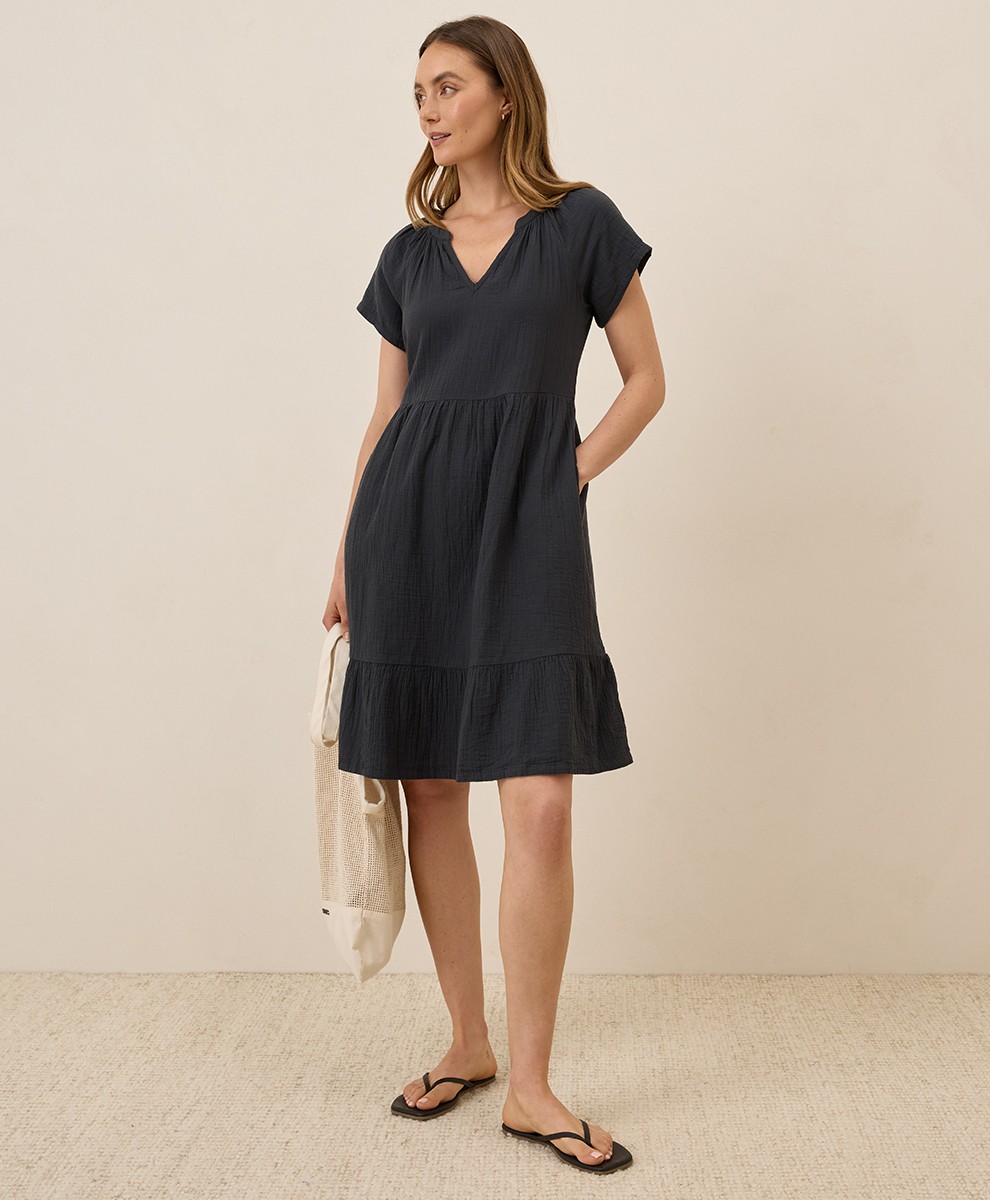 Pact Women’s Coastal Double Gauze Breezy Dress Black X-Large Comfortable Summer